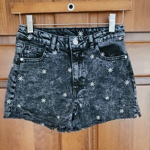 Art Class Black Denim Shorts with Star Embroidery